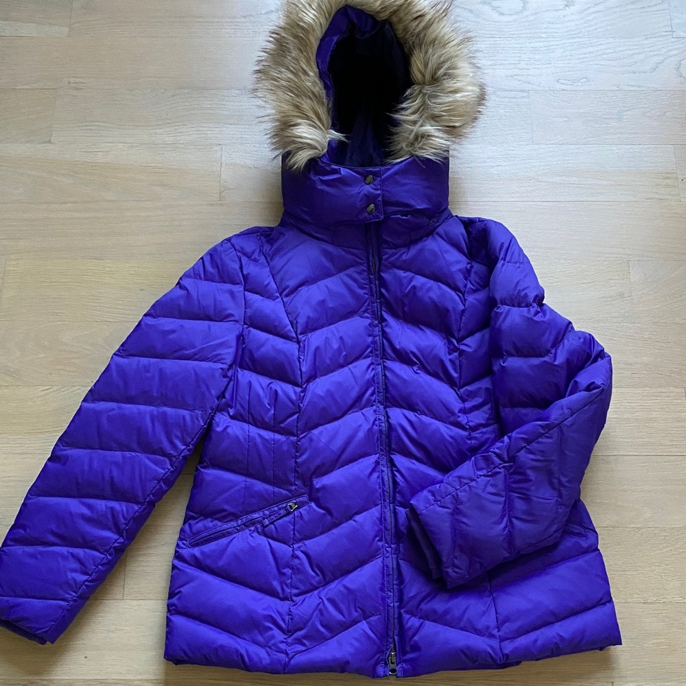 Talbots Purple Puffer Jacket with Detachable Faux Fur Hood